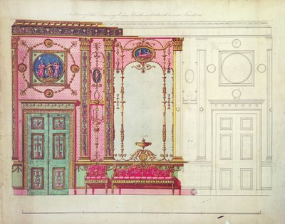 Sezione del Salotto, Northumberland House, Londra; Progetto per la parete di fondo da Robert Adam