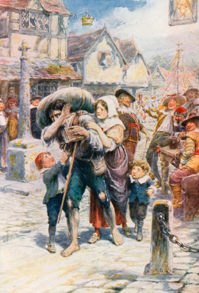 Cristiano parte per il suo pellegrinaggio (litografia a colori) da Robert Ambrose (after) Dudley