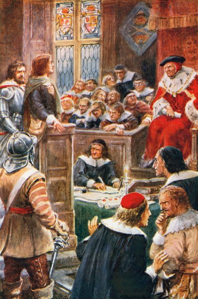 Il processo a Cristiano e Fedele (litografia a colori) da Robert Ambrose (after) Dudley