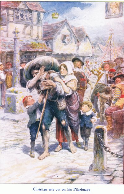 Christian inizia il suo pellegrinaggio, da The Pilgrims Progress pubblicato da John F Shaw & Co, c.1900 da Robert Ambrose Dudley