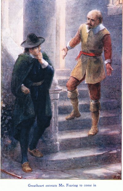 Gran Cuore implora Mr Fearing di entrare, da Il progresso del pellegrino pubblicato da John F Shaw & Co, c.1900 da Robert Ambrose Dudley