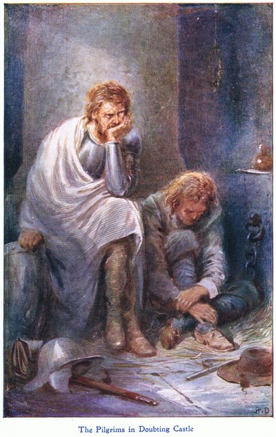 I pellegrini nel Castello del Dubbio, da Il progresso del pellegrino pubblicato da John F Shaw & Co, c.1900 da Robert Ambrose Dudley