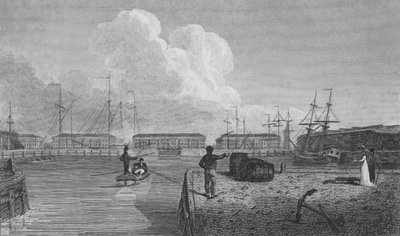 Docks di Londra, Wapping (incisione) da Robert Blemell (after) Schnebbelie
