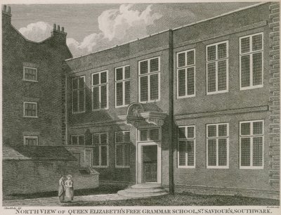 Vista nord della Free Grammar School di Queen Elizabeth, St Saviour