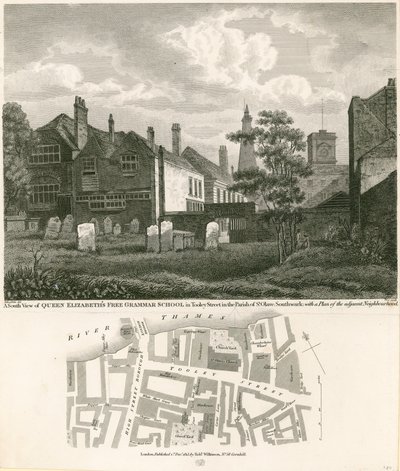 Scuola gratuita di grammatica della regina Elisabetta in Tooley Street, St Olave, Southwark, Londra da Robert Blemell Schnebbelie