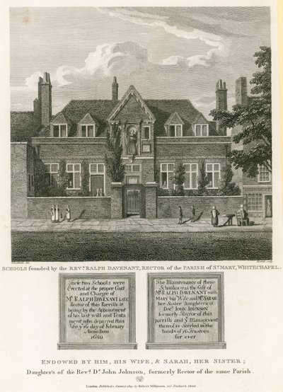 Scuole fondate dal reverendo Ralph Davenant, rettore della parrocchia di St Mary, Whitechapel da Robert Blemell Schnebbelie