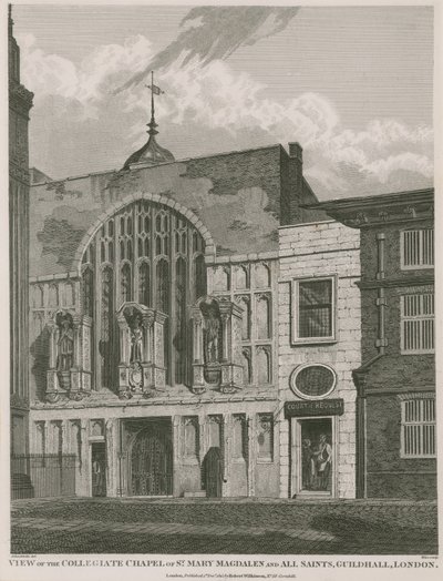 Veduta della Cappella Collegiata di Santa Maria Maddalena e di Tutti i Santi, Guildhall, Londra da Robert Blemell Schnebbelie