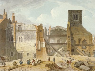 Veduta della demolizione del Palazzo Savoy, Westminster, Londra da Robert Blemmell Schnebbelie