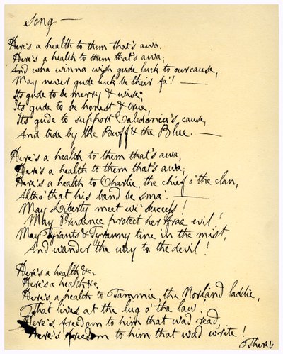 Ecco un brindisi a chi è lontano, c1792 da Robert Burns