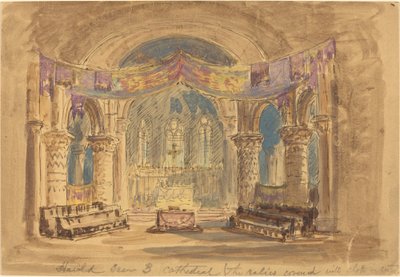 "Harold Scena 3 Cattedrale (Le reliquie coperte da un panno al centro)" da Robert Caney