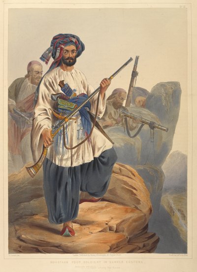 Soldati a piedi di Ko-i-Staun in costume estivo, attivamente impegnati tra le rocce da Robert Carrick