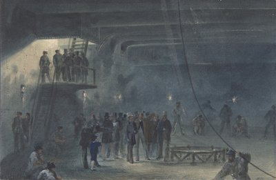 Avvolgimento del cavo nel serbatoio posteriore a bordo del Great Eastern a Sheerness: Visita da Robert Charles Dudley