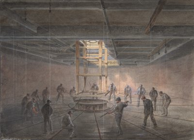 Interno di uno dei serbatoi a bordo del Great Eastern: il cavo che passa fuori da Robert Charles Dudley