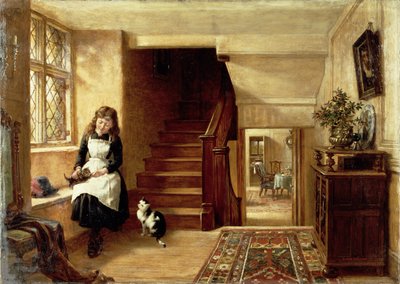 Interno con ragazza che gioca con i gatti da Robert Collinson