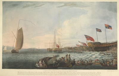 Veduta di Blackwall, con parte del cantiere navale, al varo del Bombay Castle, 74 cannoni, costruito a spese della Hon. East India Company e presentato da loro a Sua Maestà nel giugno 1782 da Robert Dodd