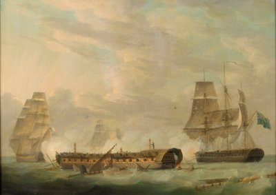 Azione in mare: una fregata francese completamente disalberata, fine XVIII secolo da Robert Dodd