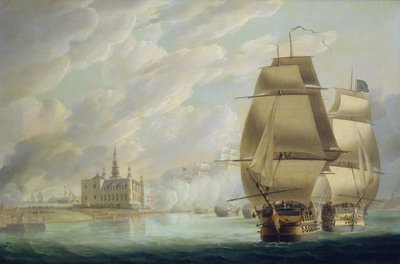 Nelson forza il passaggio del suono, 30 marzo 1801, prima della battaglia di Copenaghen da Robert Dodd