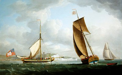 Lo yacht della Trinity House in due posizioni al largo di Dover da Robert Dodd
