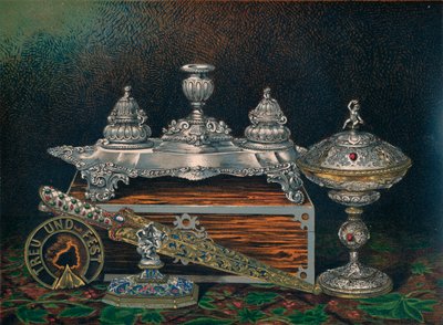 Calamaio, Fermacarte, Coltello da caccia o Pugnale, Tazza coperta, Fermacarte, 1863 da Robert Dudley