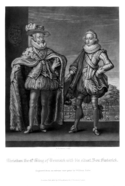 Cristiano IV, Re di Danimarca, con il suo figlio maggiore Federico, 1816 da Robert Dunkarton