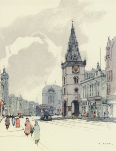Glasgow: Il Tolbooth e il Tron Steeple (litografia a colori) da Robert Eadie