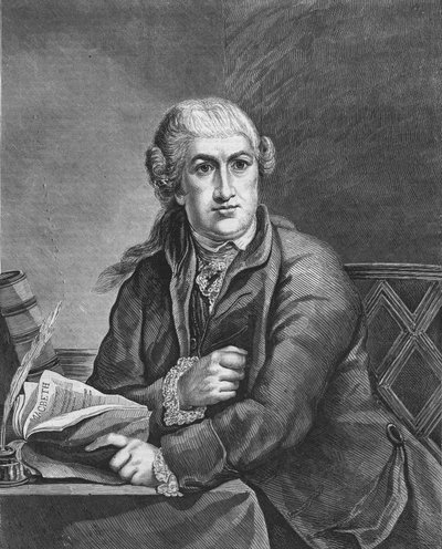 David Garrick attore britannico (1717 - 1779) che studia il ruolo del Macbeth di Shakespeare; incisione del XIX secolo, basata sul dipinto di Robert-Edward Pine. Collezione Bianchetti da Robert Edge (after) Pine