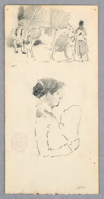 Disegno, Scena con asino e due figure; donna con ventaglio, 1882 da Robert Frederick Blum