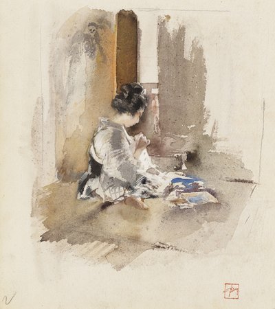 Ragazza Giapponese che Cuce, 1890 da Robert Frederick Blum