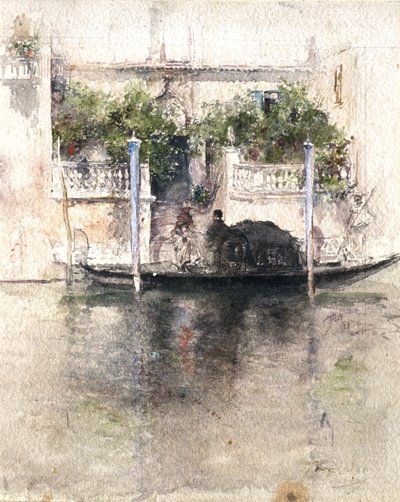 Signora che sale su una gondola da un palazzo da Robert Frederick Blum