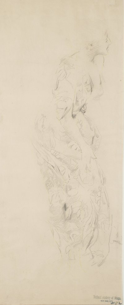 Schizzo di donna in abito a fiori, possibilmente per murale Moods to Music da Robert Frederick Blum