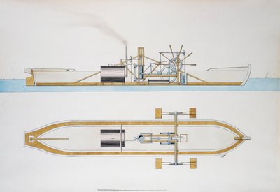 Battello a vapore progettato da Robert Fulton, acquerello, Stati Uniti da Robert Fulton