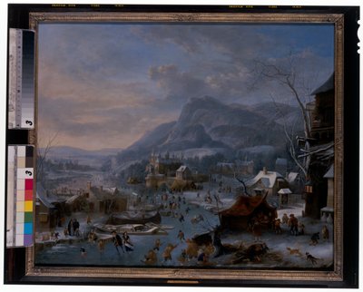 Inverno: un paesaggio invernale ghiacciato con contadini da Robert Griffier