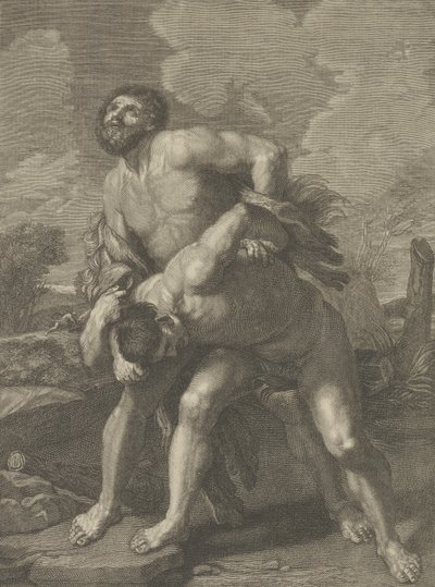 Ercole che indossa una pelle di leone e combatte Acheloo, un paesaggio sullo sfondo, ca. 1713-72 da Robert Hecquet
