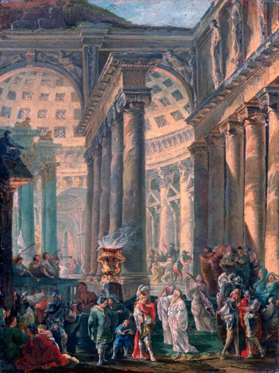 Capriccio di un tempio romano con il funerale trionfale di Alessandro Magno da Robert Hubert