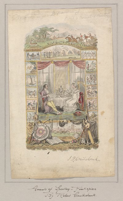 Progetto per il frontespizio degli Annali di Sport e Gazzetta di Fantasia, Volume 1 da Robert Isaac Cruikshank