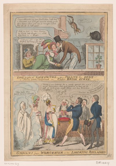 Caricatura sul matrimonio del marchese di Worcester e Anne Francis Culling Smith, 1822 da Robert Isaac Cruikshank