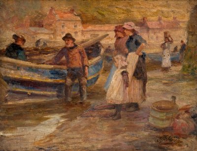 Scena del porto con pescatori da Robert Jobling
