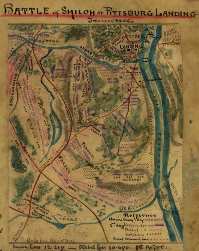 Battaglia di Shiloh o sbarco di Pittsburg, Tennessee LOC gvhs01.vhs00313 da Robert Knox Sneden