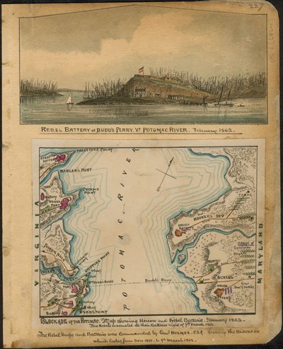 Blocco del Potomac. Mappa delle batterie dell