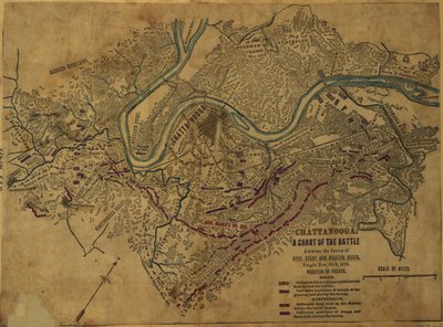 Chattanooga Una mappa della battaglia tra le forze dei gen. Grant e Braxton Bragg, combattuta dal 24 al 5 novembre 1863. LOC gvhs01.vhs00275 da Robert Knox Sneden