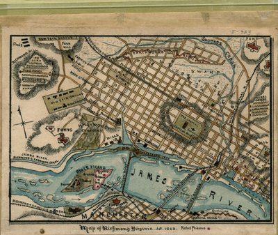 Mappa di Richmond, Virginia... 1863. LOC gvhs01.vhs00051 da Robert Knox Sneden