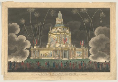 Vista del Tempio della Concordia eretto nel Green Park, per celebrare il G..., 9 settembre 1814 da Robert Laurie