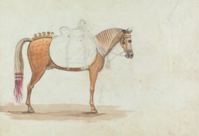 Schizzo incompiuto di un cavallo con sella elaborata da Robert Mabon