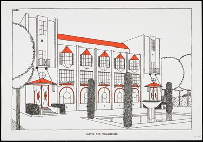 Hôtel des voyageurs, da Une Cité Moderne, Disegni di Rob Mallet-Stevens Architetto, 1987 da Robert Mallet Stevens