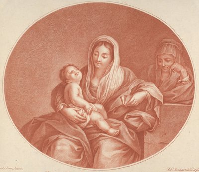 La Vergine seduta con il Cristo bambino che dorme in grembo, Santa Elisabetta a destra, an..., 1776 da Robert Menageot
