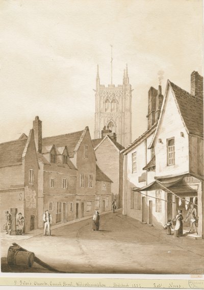 Wolverhampton - Chiesa di San Pietro: disegno a seppia, 1838 da Robert Noyes