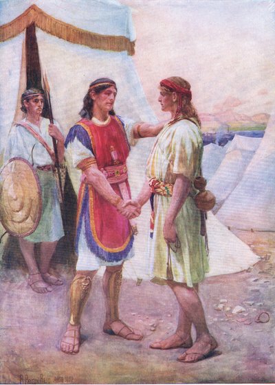 Davide e Gionatan, da The Bible Picture Book pubblicato da Thomas Nelson, c.1950 da Robert Payton Reid