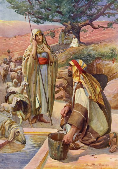 Rachele al pozzo (litografia a colori) da Robert Payton Reid