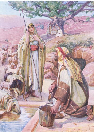 Rachele al pozzo, da The Bible Picture Book pubblicato da Thomas Nelson, c.1950 da Robert Payton Reid