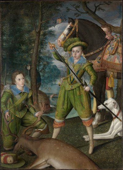 Enrico Federico (1594–1612), Principe di Galles, con Sir John Harington (1592–1614), nel campo di caccia da Robert Peake the elder